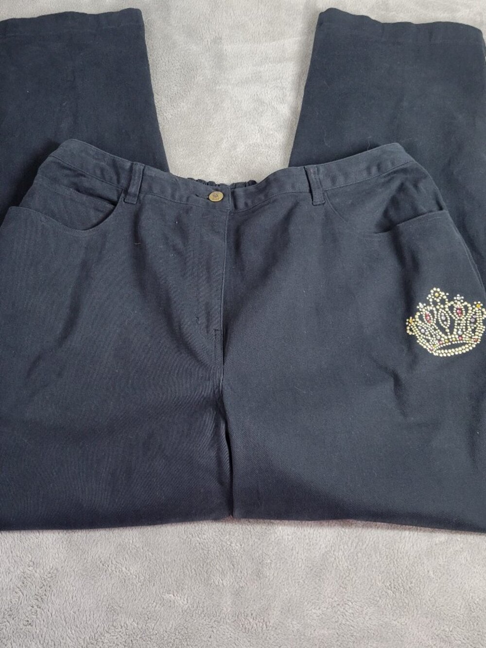 Quacker Factory Black Denim Jeans 1X Plus Rhinestone Studded Straight Leg SL2E